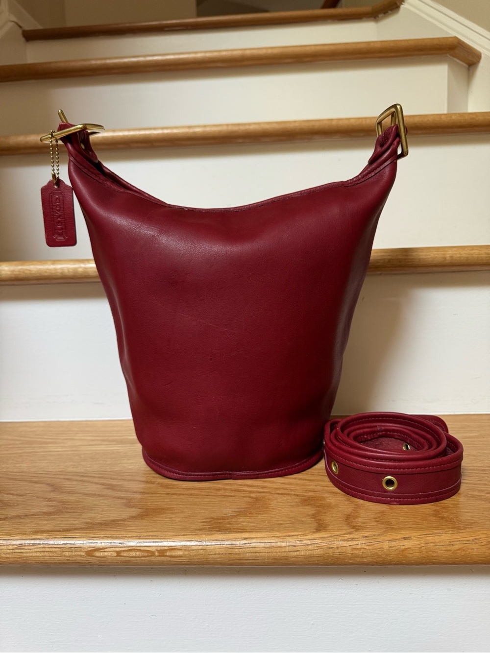 Vintage Coach Helen’s Legacy 9953 Red Leather Duffle Bucket Bag